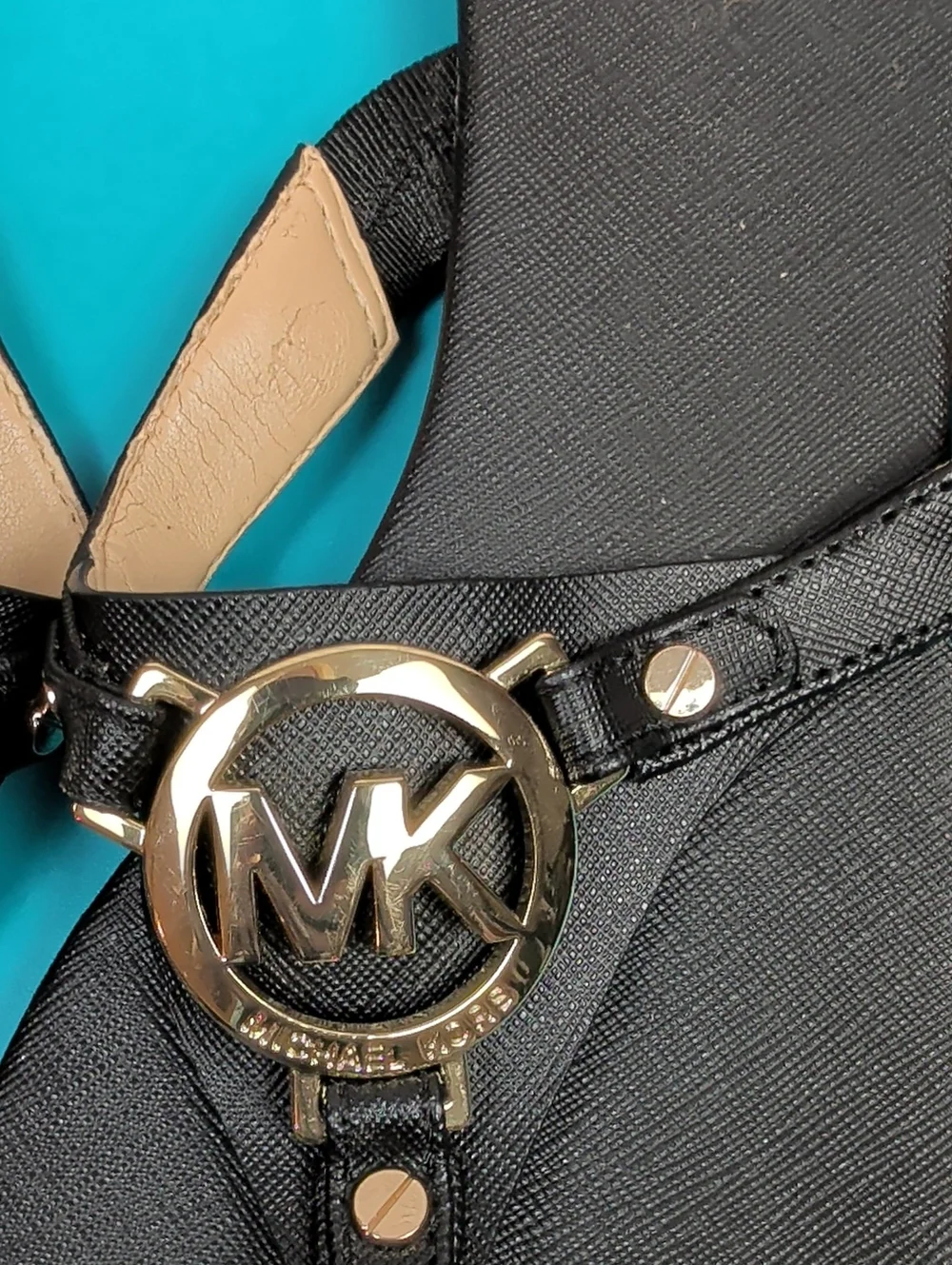 Michael Kors Black MK Gold Logo Thong Sandals 8.5